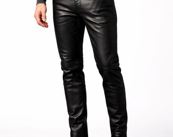 Herren schwarze Lederhose | Slim Fit Schafslederhose | Benutzerdefinierte Größe und Farbe erhältlich