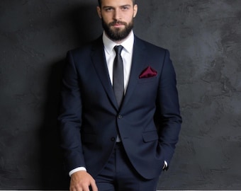Men’s Navy Blue Slim Fit Suit – Luxury Business Wedding Tuxedo, Formal 2 Piece Mens Suit, Groom Party Suit, Modern Designer Blazer Set