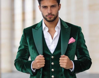 Traje de terciopelo verde esmeralda para hombre / Traje de novio de 3 piezas para boda