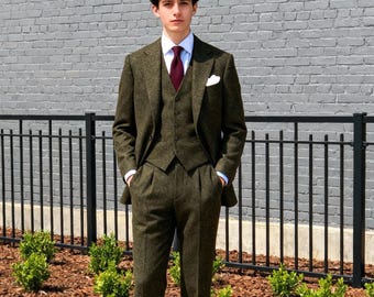 Handmade green Tweed Suit for Men | Tailored Groom Suit | Classic Vintage Outfit
