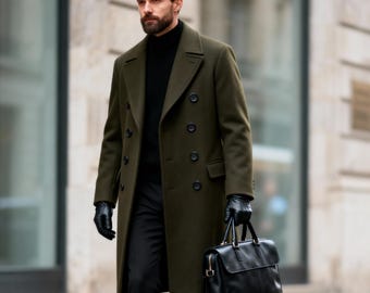 Abrigo largo de invierno para hombre / Abrigo de lana hecho a mano / Prendas de abrigo clásicas para hombre