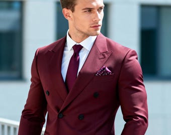 Traje cruzado color burdeos / Traje de boda a medida color rojo vino