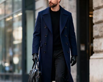 Abrigo largo de invierno para hombre / Abrigo de lana hecho a mano / Prendas de abrigo clásicas para hombre