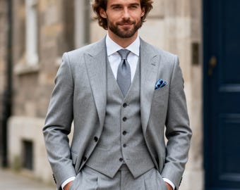 Traje gris personalizado para hombre / Traje de tres piezas hecho a mano / Traje formal personalizado