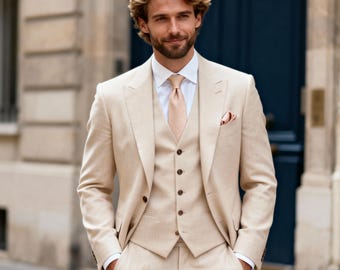 Traje beige personalizado para hombre / Traje de tres piezas hecho a mano / Traje formal personalizado