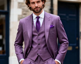 Traje morado claro personalizado para hombre / Traje de tres piezas hecho a mano / Traje formal personalizado