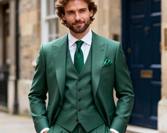 Traje verde personalizado para hombre / Traje de tres piezas hecho a mano / Traje formal personalizado