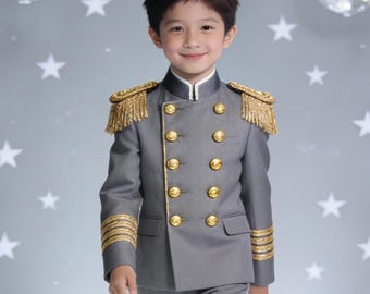 Esmoquin príncipe gris para niños / Traje formal con botones dorados para niños