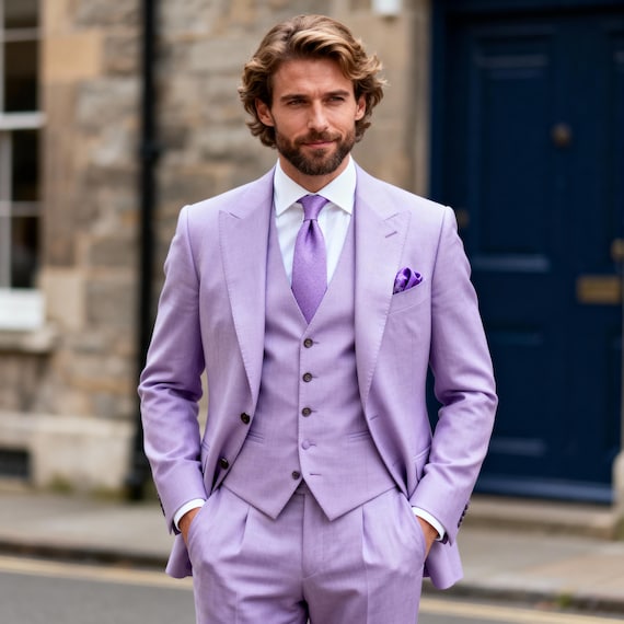 Lavender Custom Men’s Suit Set | Handmade Three Piece Suit | Personalized Formal Outfit