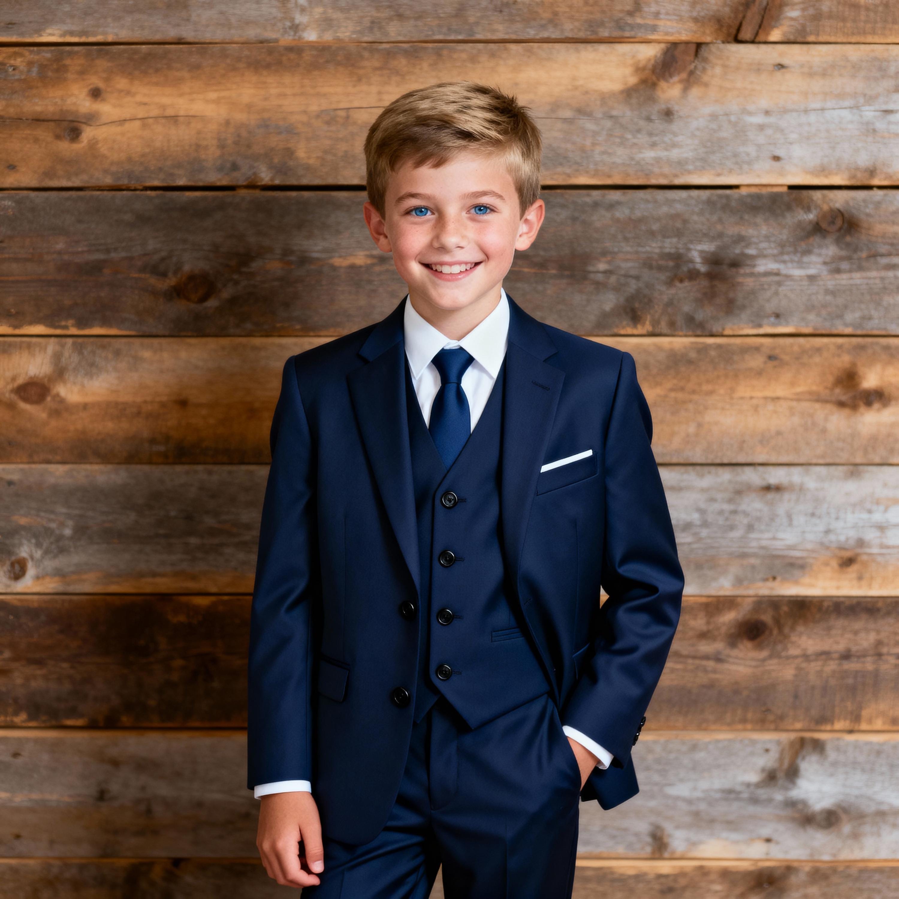 Boys Navy Blue 3-Piece Suit Ring Bearer Outfit