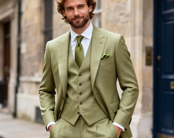 Traje de hombre verde oliva personalizado / Traje de tres piezas hecho a mano / Traje formal personalizado