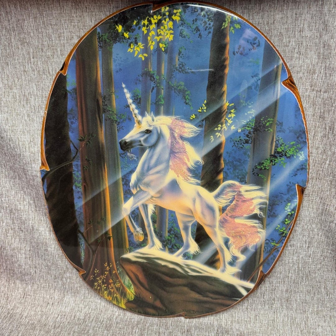 Vintage Sue Dawe Unicorn Wood Wall Plaque Glitter Fantasy Art Forest ...