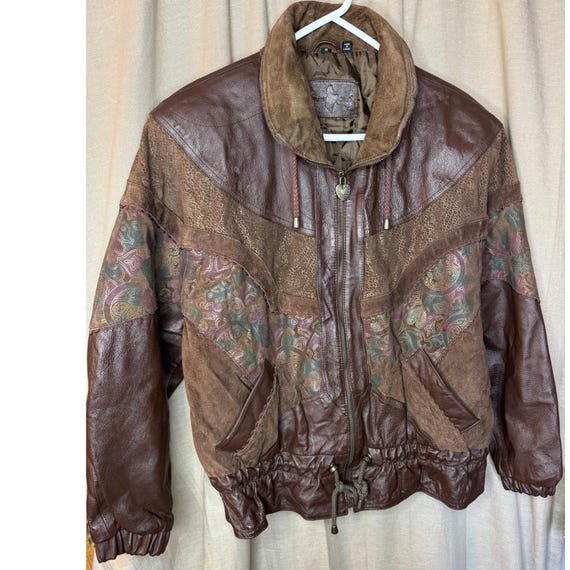 Patchwork Leather Bomber Jacket Suede Paisley Bro… - image 1