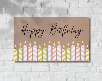 Happy Birthday Editable Banner, Bday Canva Template, Candle Celebration DIY Sign, Unisex Festive Banners