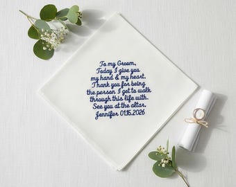 Groom Gift from Bride, Personalized Wedding Handkerchief, Custom Embroidered Message, Groom To Be Gift, Men's Pocket Square
