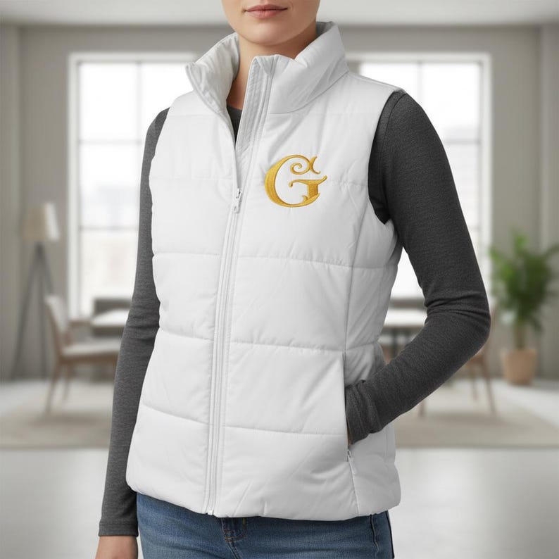 Custom Embroidered Women's Puffer Vest, Personalized Name Lightweight ...