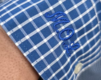 Personalized Embroidered Dress Shirt for Men, Cuff Initials, Custom Gift for Him with Dust Bag