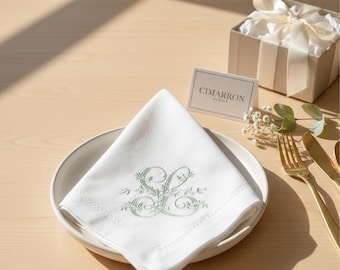 Personalized Embroidered Napkins, Monogrammed Hemstitch Dinner Napkins