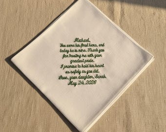 Father of the Groom Gift from Bride, Embroidered Wedding Handkerchief, To My Future Father in Law, Men's Hanky