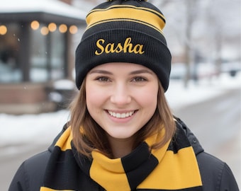 Personalized Embroidered Beanie and Scarf Set