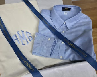 Personalized Embroidered Women's Dress Oxford Shirt: Custom Cuff Initials, and Dust Bag