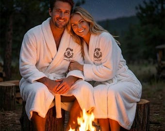 Set of 2 Personalized Luxury Plush Robes for Couples, Custom Monogrammed Wedding Robes, His and Hers Ivory Bathrobes, Anniversary Gift