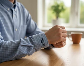 Personalized Embroidered Plaid Pattern Shirt for Men, Cuff Initials, Custom Gift for Him with Dust Bag