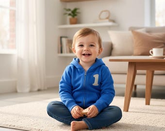 Personalized Toddler Full-Zip Hoodie, Custom Name and Number Embroidered Hooded Sweatshirt, Kids Birthday Gift