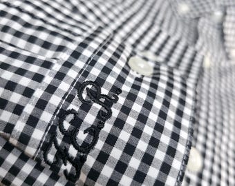 Personalized Embroidered Gingham Shirt for Men, Cuff Initials, Custom Gift for Him with Dust Bag
