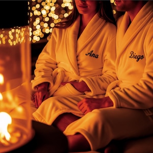 Personalized Set of 2 Bathrobes, Luxury Plush Robes for Couples, Custom Embroidered His and Hers Ivory Robes, Wedding or Anniversary Gift