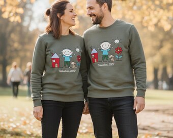 Personalized Embroidered Kids Drawing Sweatshirt. Kid Art Sweatshirt