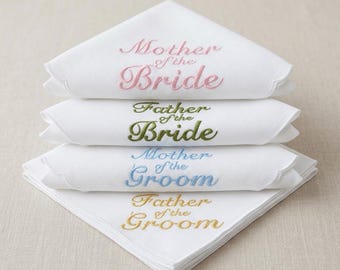 Personalized Wedding Handkerchief, Mother of the Bride or Groom Hankie, Father of the Bride or Groom, Embroidered Keepsake Gift