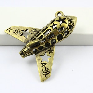 2Pcs Antique Brass airplane Charm airplane Pendant 37x37mm (PND357)