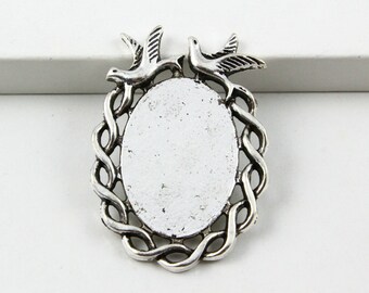 6Pcs Antique Silver Oval Cabochon Base Setting Swallow Charm Pendant 37x27mm (PND845-23356)