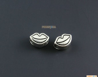 50 unids plata antigua boca pulsera cordón cadena de labios boca cuenta 10x7 mm (PND1138)