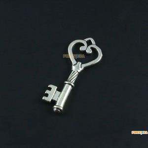 10Pcs Antique Silver Key Charm Key Pendant Heart Key Charm 45x18mm (PND1619)