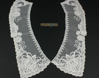 Terylene Lace Collar White Lace Collar Floral Embroidery Lace Collar 6x20cm -- 1 Pair (LACE467)