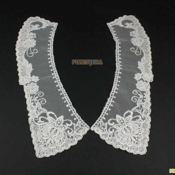 Terylene Lace Collar White Lace Collar Floral Embroidery Lace Collar 6x20cm -- 1 Pair (LACE467)