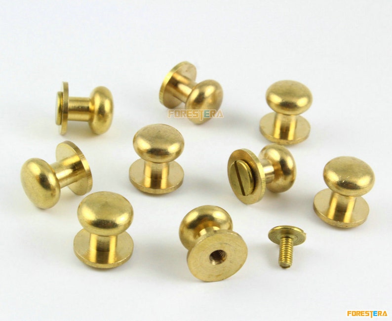 50 Set 10*14mm Solid Brass Rivet Chicago Screw for Leather Craft Cambered