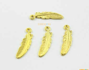 100Pcs Gold Feather Charm Feather Pendant 22x6mm (PND1893)