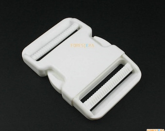 2 Pieces 50mm White Plastic Side Quick Release Buckle Clip for Backpack Bag (SLCK50-1)