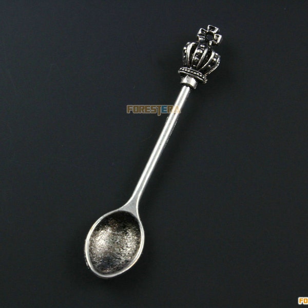 10Pcs Antique Silver Crown Spoon Charm Crown Spoon Pendant 60x11mm (PND960)