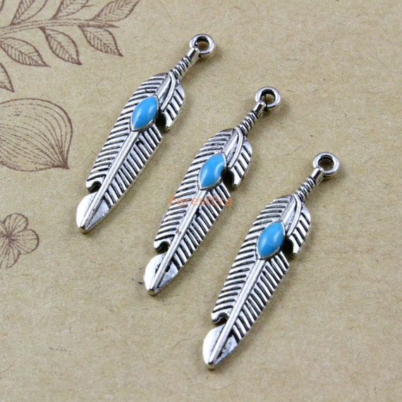 30Pcs Antique Silver Feather Charm Feather Pendant 27x6mm (PND474)