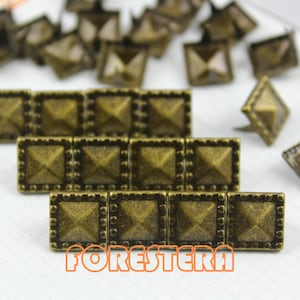 300Pcs 10.5mm Antique Brass Dotted Border PYRAMID STUDS Metal Studs (BDP10)