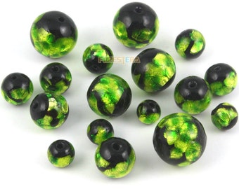 10mm oro lámina de vidrio cuentas de vidrio verde perla para la joyería (BEAD-A09-10)