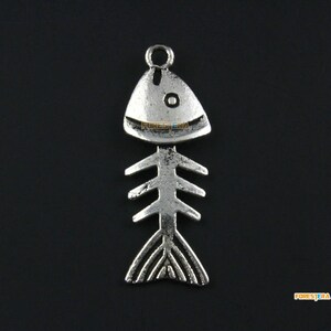 20Pcs Antique Silver Fish Bone Charm Fish Bone Pendant 35x12mm (PND1337)