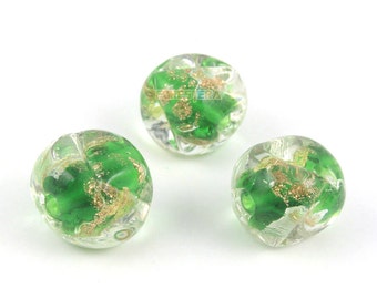 10mm oro lámina de vidrio de cristal verde perla de vidrio para la joyería (BEAD-A19-10-02)