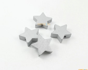50Pcs Silver Wood Star Bead Pendant Wooden Star Charm 20mm (MP74)