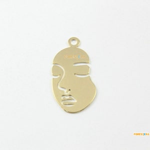 6Pcs Gold Face Charm Side Face Pendant 3.4x1.7mm (PND1778)