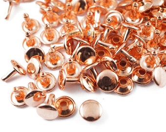 Size: 9*8mm Rose Gold Double Cap Round Rapid Rivet Punk Rock Leathercraft Rivet 9*8mm [Cap Diameter*Shank length] (RR-RI9x8)